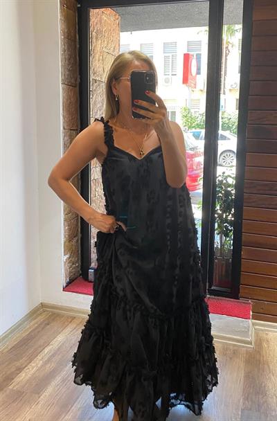 Askılı Maxi Boy Tül Elbise Siyah