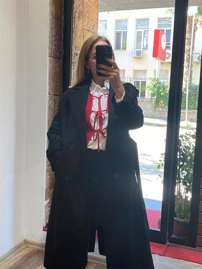 Bağcıklı Triko Yelek Kırmızı