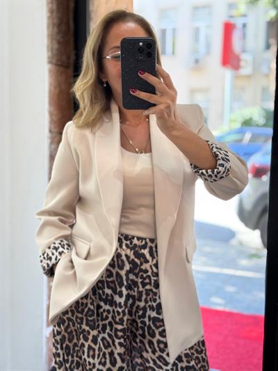 Blazer Ceket Leopar Astarlı Taş Rengi