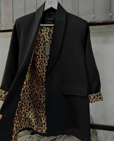 Blazer Leopar Detaylı Siyah Ceket Yeni