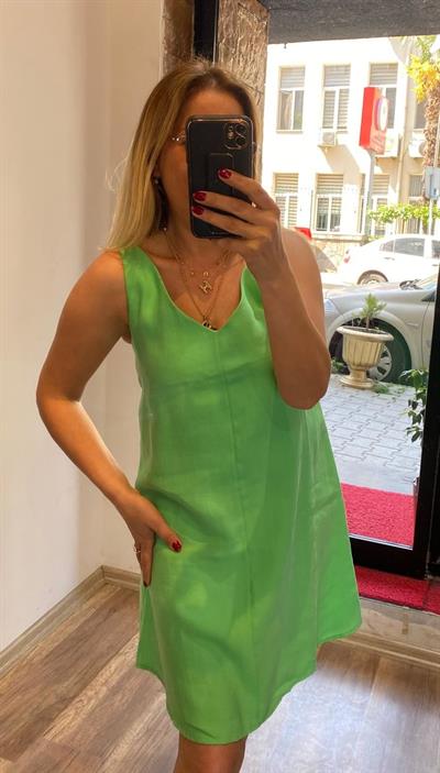 Çan Tensel Kalın Askılı  Mini Elbise