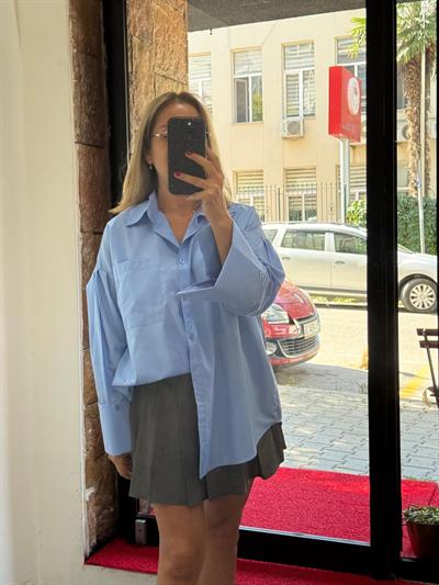 Çift Kemerli Pileli Mini Etek Antrasit
