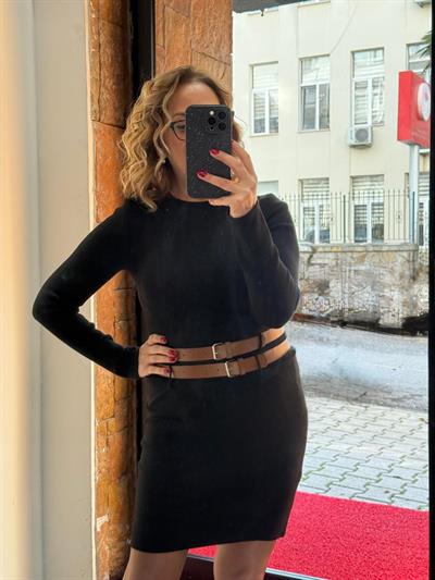 Çift Kemerli Triko Mini Elbise Yeni