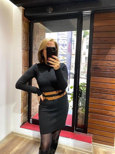 Çift Kemerli Triko Mini Elbise Yeni