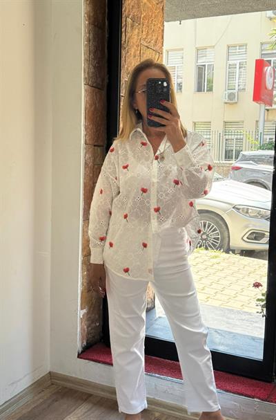 Likralı Dar Paça Jean Pantolon Beyaz