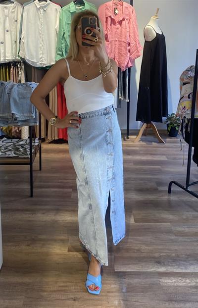 Maxi Jean Düğmeli  Etek Ultra Yüksek Bel