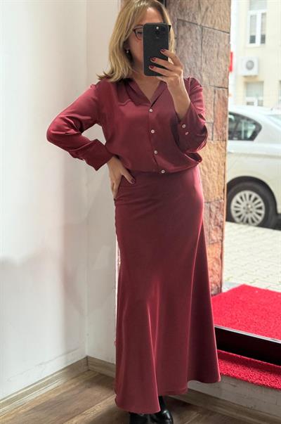 Maxi Saten Etek Bordo Yeni