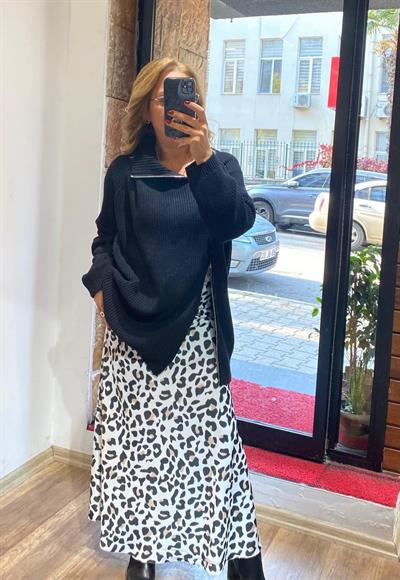 Maxi Saten Etek Leopar Desenli Yeni