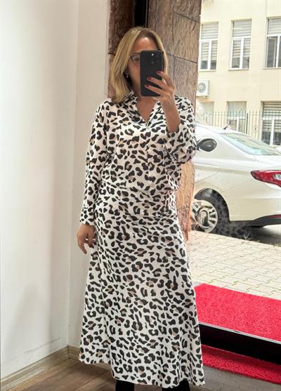Maxi Saten Etek Leopar Desenli Yeni