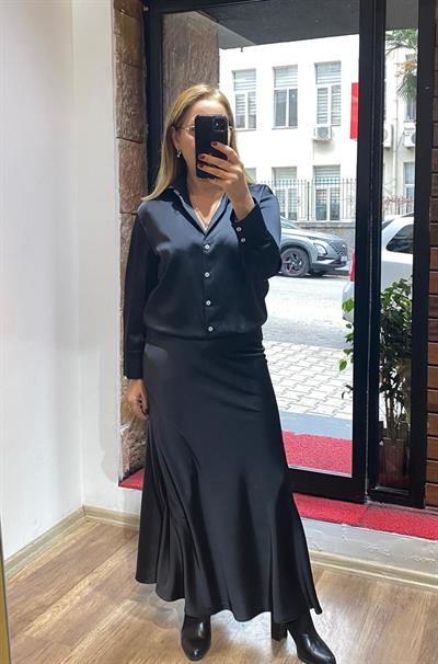 Maxi Saten Etek Siyah Yeni