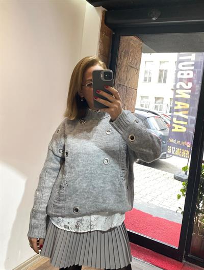 Mini Piliseli Etek Gri Yeni