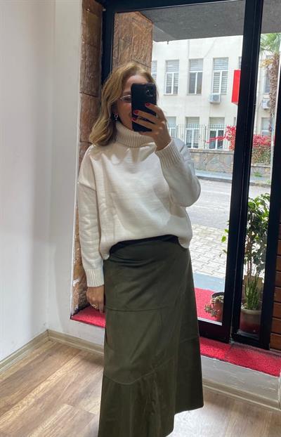 Nubuk Maxi Etek Haki Yeni