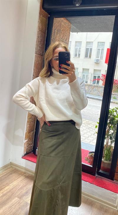Nubuk Maxi Etek Haki Yeni