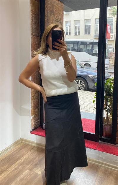 Nubuk Maxi Etek Siyah Yeni