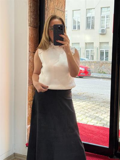Nubuk Maxi Etek Siyah Yeni