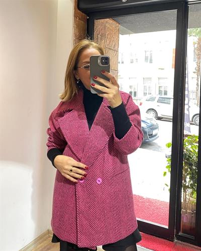 Oversize Balıksırtı Kısa Kaşe Kaban Fuşya Yeni