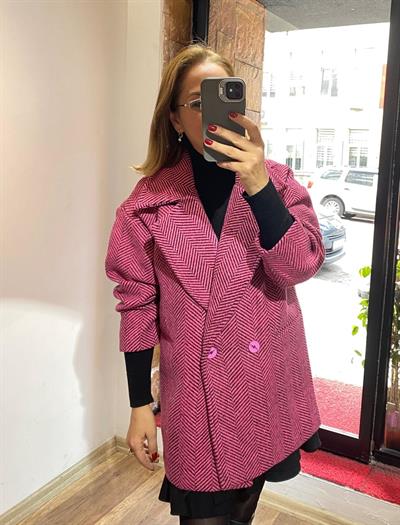 Oversize Balıksırtı Kısa Kaşe Kaban Fuşya Yeni