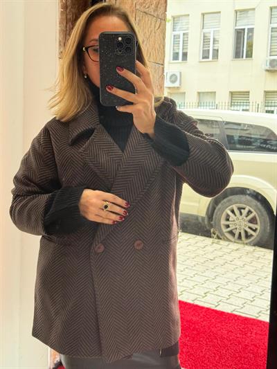 Oversize Balıksırtı Kısa Kaşe Kaban  Kahve Yeni