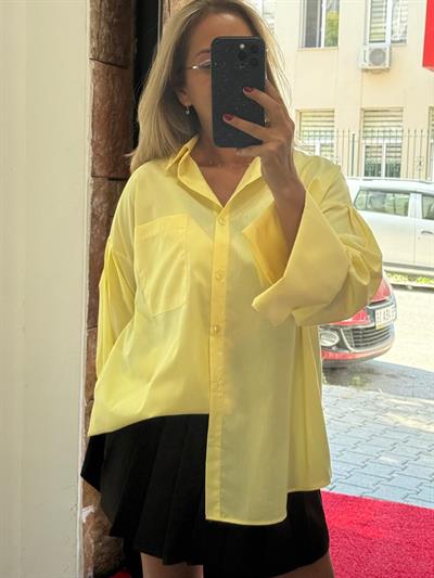 Poplin Kalın Manşet Gömlek Sarı  Yeni