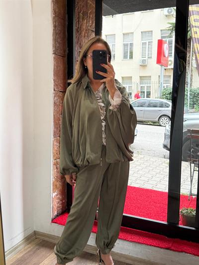 Premium Şalvar Saten Pantolon Haki