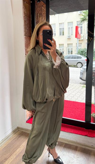 Premium Şalvar Saten Pantolon Haki
