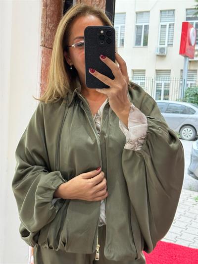 Premium Saten Bomber Ceket Haki Yeni