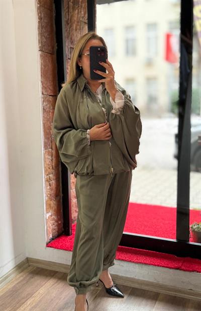 Premium Saten Bomber Ceket Haki Yeni