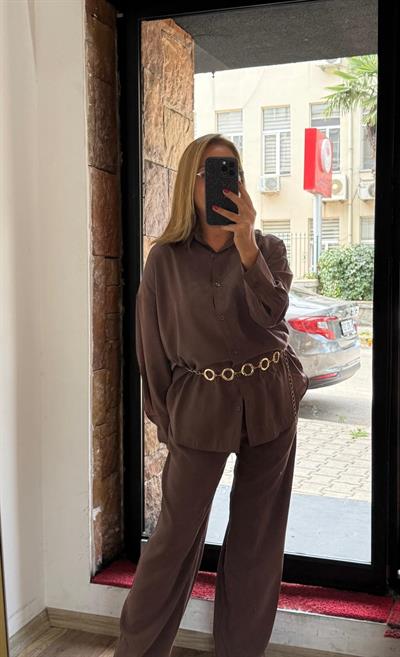 Tensel Gömlek Pantolon Takım Acı Kahve Yeni