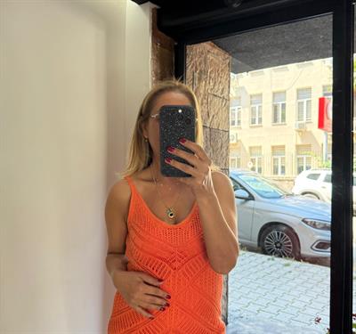 Triko Astarlı Midi Boy Elbise Turuncu