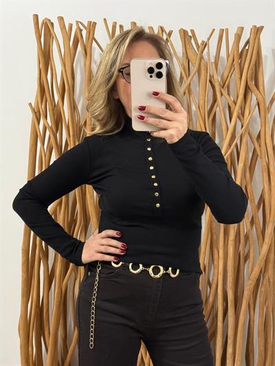 Yaka Çıtçıtlı Bluz Siyah