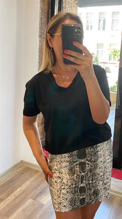 Yılan Desenli Mini Jean Etek