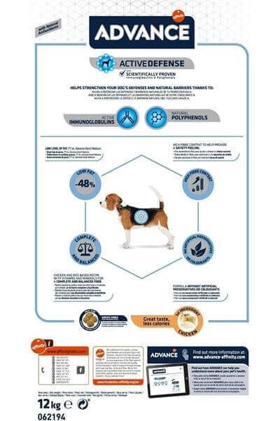 Advance Light Medium Düşük Kalorili Tavuklu Orta Irk Köpek Maması 12 Kg 