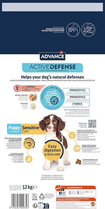 Advance Somonlu ve Pirinçli Hassas Sindirim Sistemi için Yavru Köpek Maması 12kg