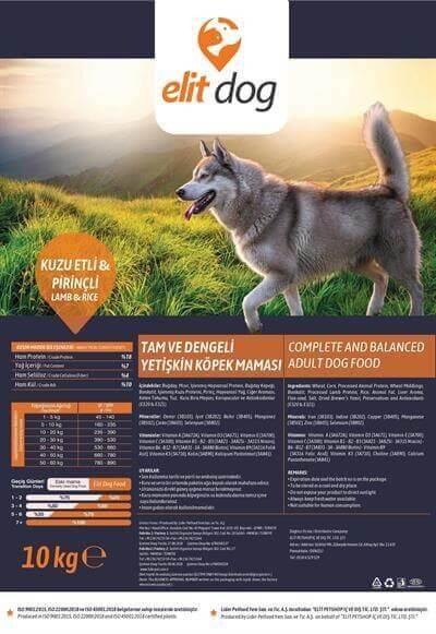 Elit Dog Kuzu Etli Yetişkin Köpek Maması 18/7 10 Kg