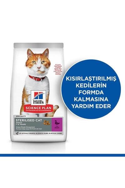 Hills Cat Sterilised Kısırlaştırılmış Ördekli Kedi Maması 3 Kg