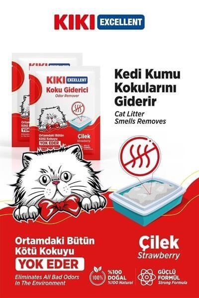 Kiki Excellent Kedi Kumu Koku Giderici Toz Çilek Kokulu 25 gr
