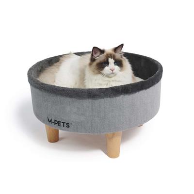 M-PETS ROUND ELEVATED AHŞAP AYAKLI KEDİ YATAĞI GREY
