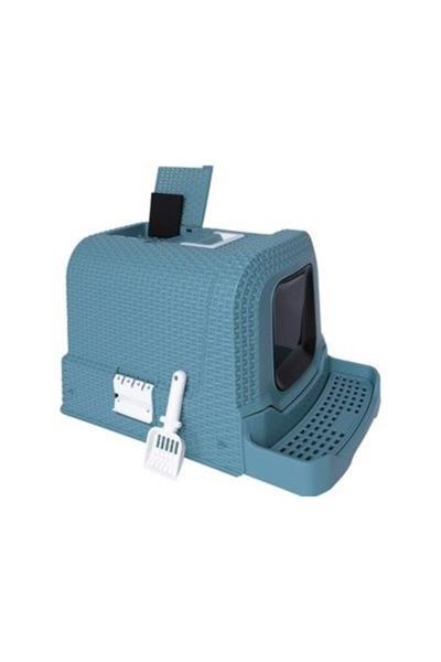 M-PETS SUEZ RATTAN KAPALI KEDİ TUVALETİ BLUE 69X42X41CM