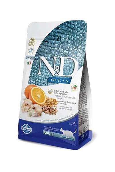 N&D Düşük Tahıllı Morina Balıklı ve Portakallı 1.5 Kg Yetişkin Kuru Kedi Maması