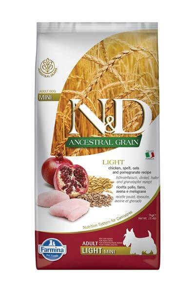 N&D Ancestral Grain Light Tavuklu ve Narlı Ata Tahıllı Küçük Irk Yetişkin Köpek Maması 2,5kg