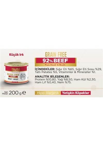Nutri Canin Sığır Etli  Tahılsız Köpek Konservesi 200 Gr