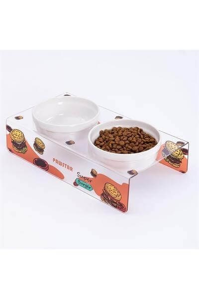 Pawstar Super Burger-İkili Seramik-Pleksi Mama ve Su Kabı