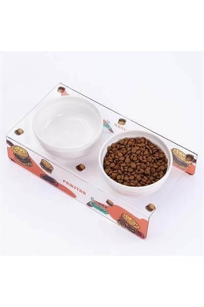 Pawstar Super Burger-İkili Seramik-Pleksi Mama ve Su Kabı