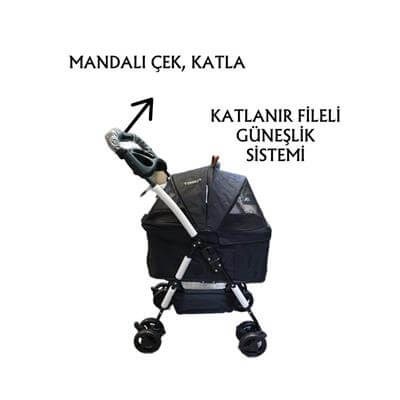 Tommy Evcil Hayvan Arabası 65x45x95cm Siyah Max 15 Kg