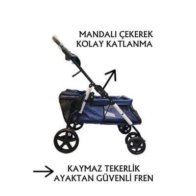 Tommy Evcil Hayvan Arabası 74,5x46,5x97,5cm Lacivert Max 15kg
