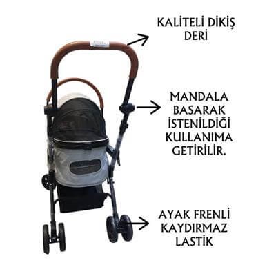 Tommy Evcil Hayvan Arabası 76,5x48x99cm Gri Max 15 Kg