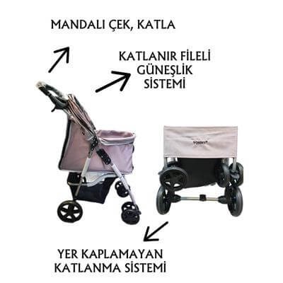 Tommy Evcil Hayvan Arabası 78x46x99,54cm Pembe Max 15 Kg