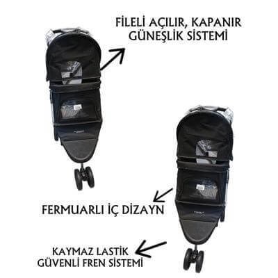 Tommy Evcil Hayvan Arabası 80x46x99cm Siyah Max 15 Kg