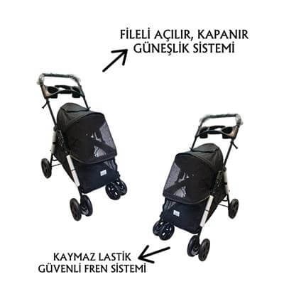 Tommy Evcil Hayvan Arabası 85x46x*91,5cm Siyah Max 15 Kg