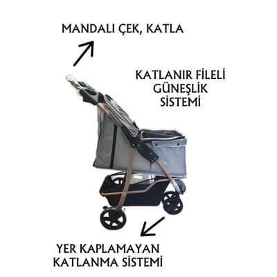 Tommy Evcil Hayvan Arabası 87x50x107cm Gri Max 20 Kg